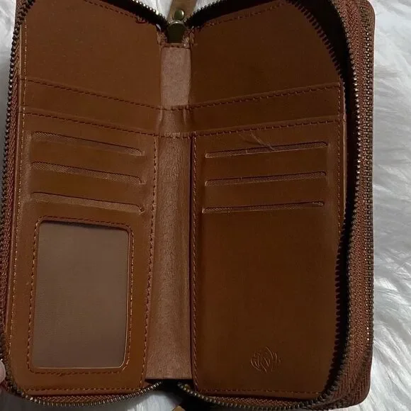 Mini Crossbody Zip Up Crossbody Wallet Tan and Gold Small - Picture 6 of 9